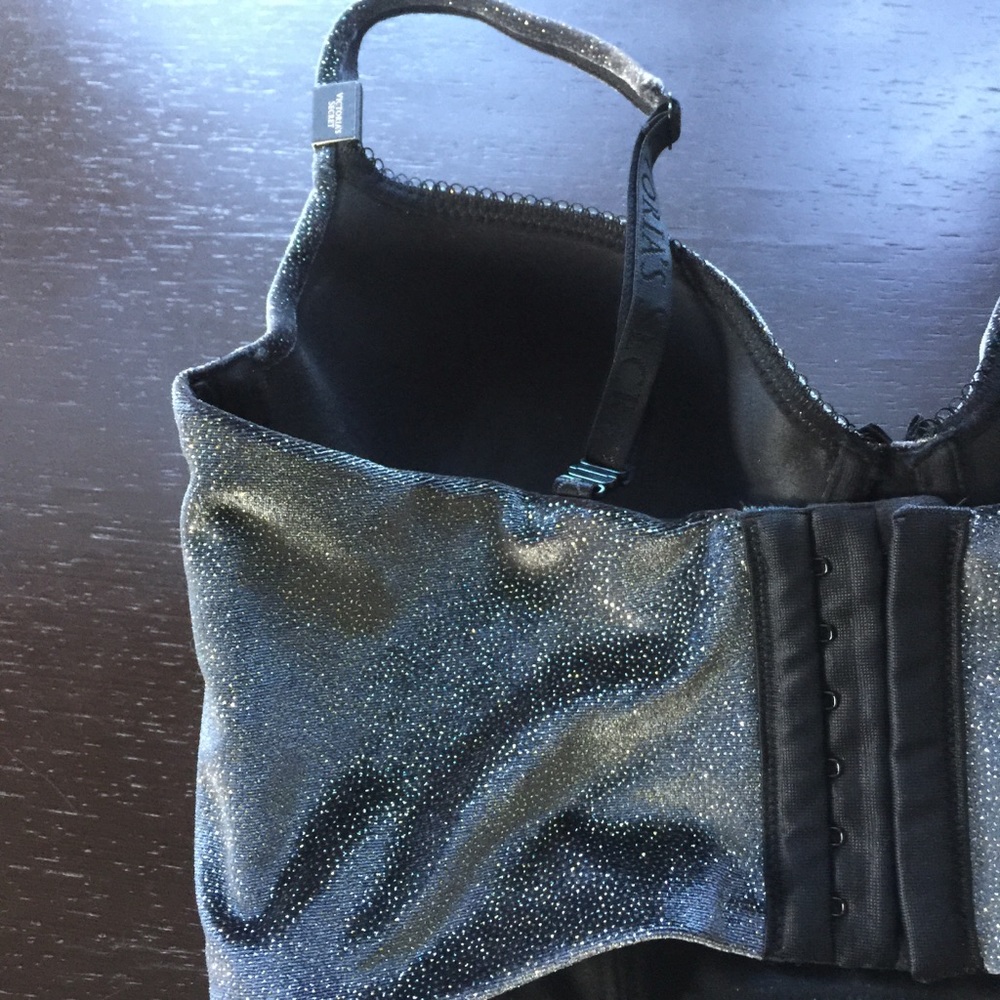 34C Victoria Secret velvet logo black glitter bra - Picture 8 of 9